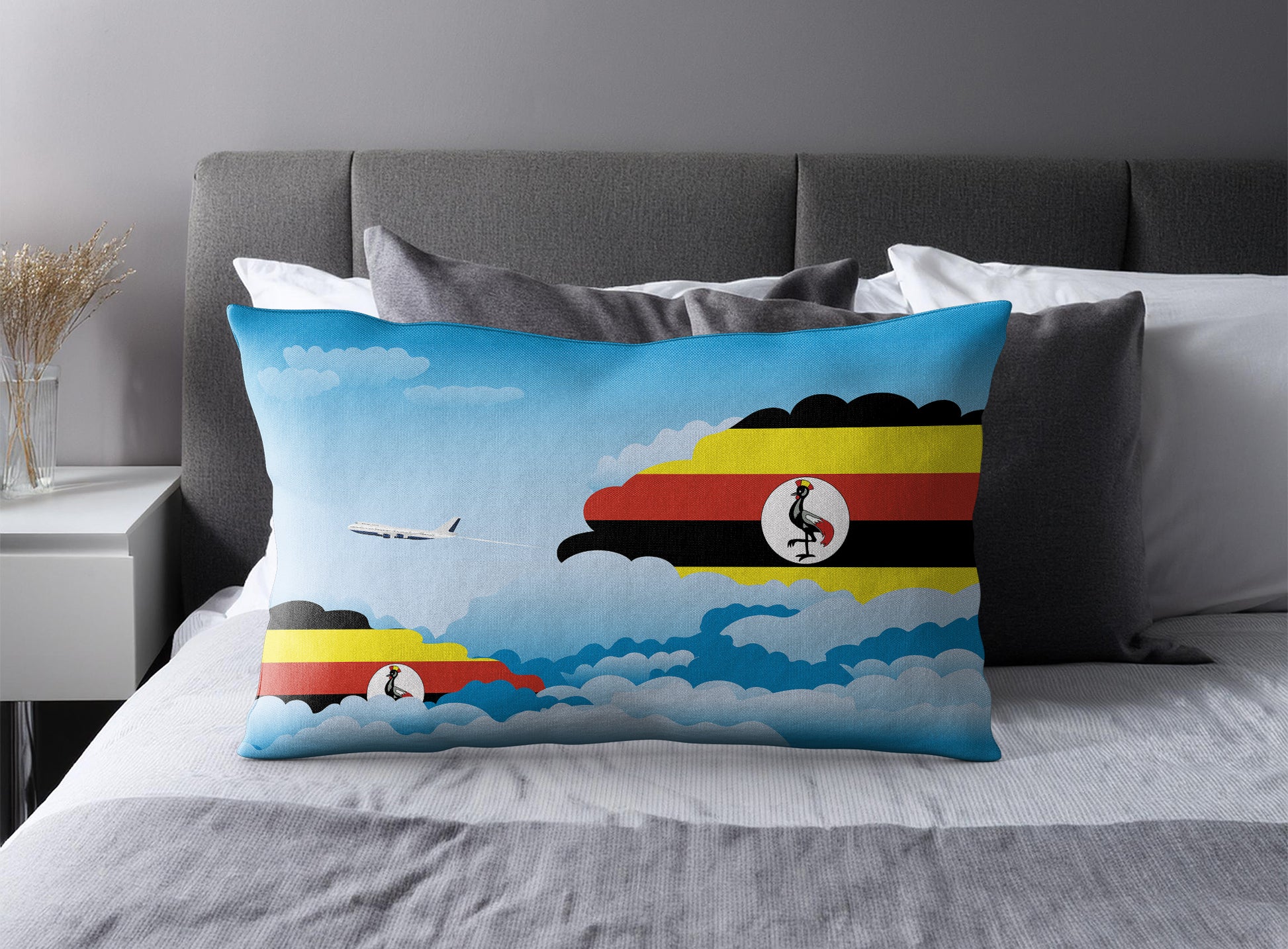 Uganda World Airplane Day Clouds Square & Rectangle Pillow Cases | Aviation Decorative Pillow Covers