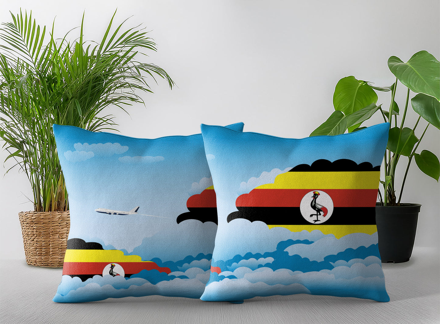 Uganda World Airplane Day Clouds Square & Rectangle Pillow Cases | Aviation Decorative Pillow Covers