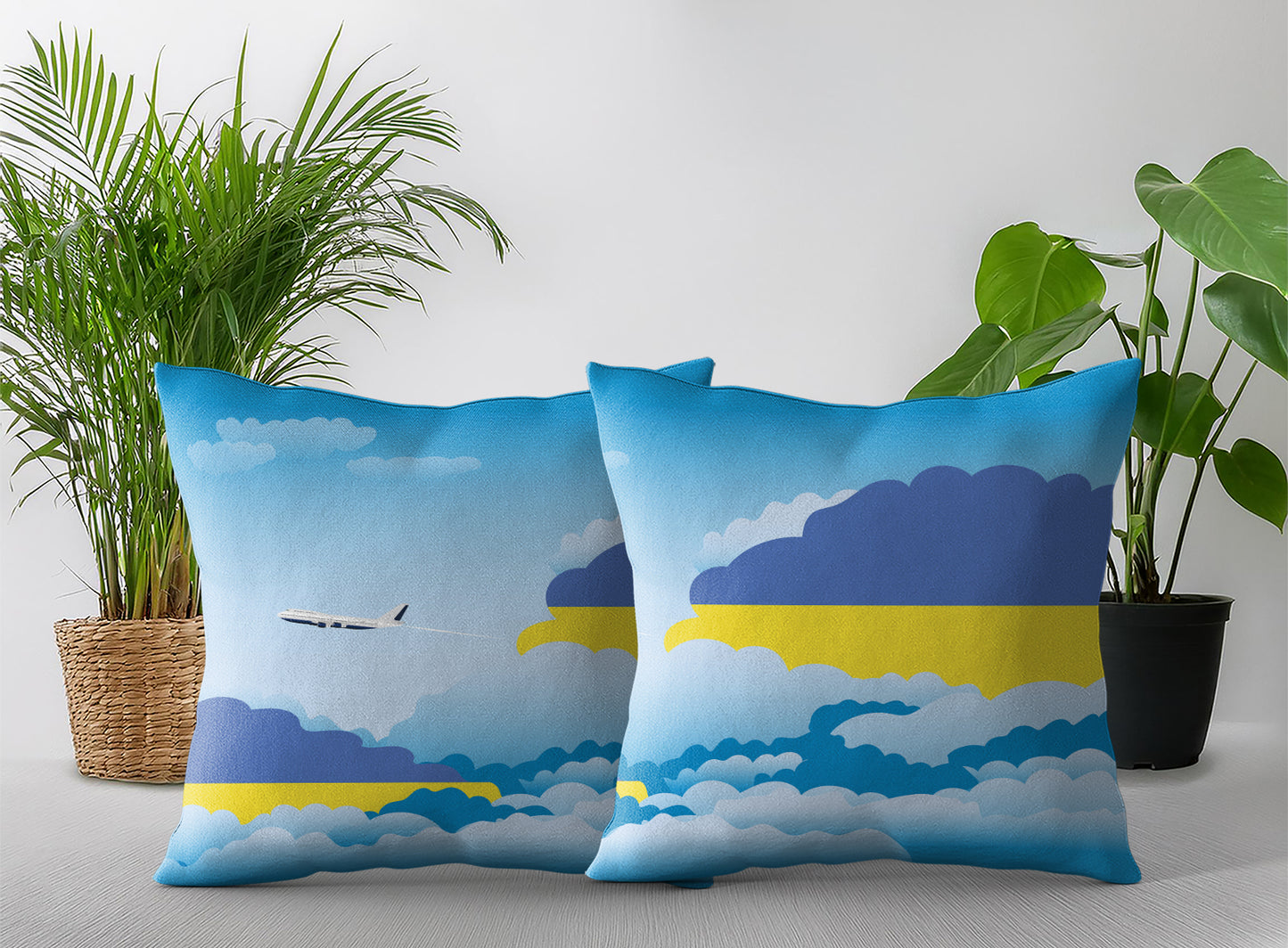 Ukraine World Airplane Day Clouds Square & Rectangle Pillow Cases | Aviation Decorative Pillow Covers
