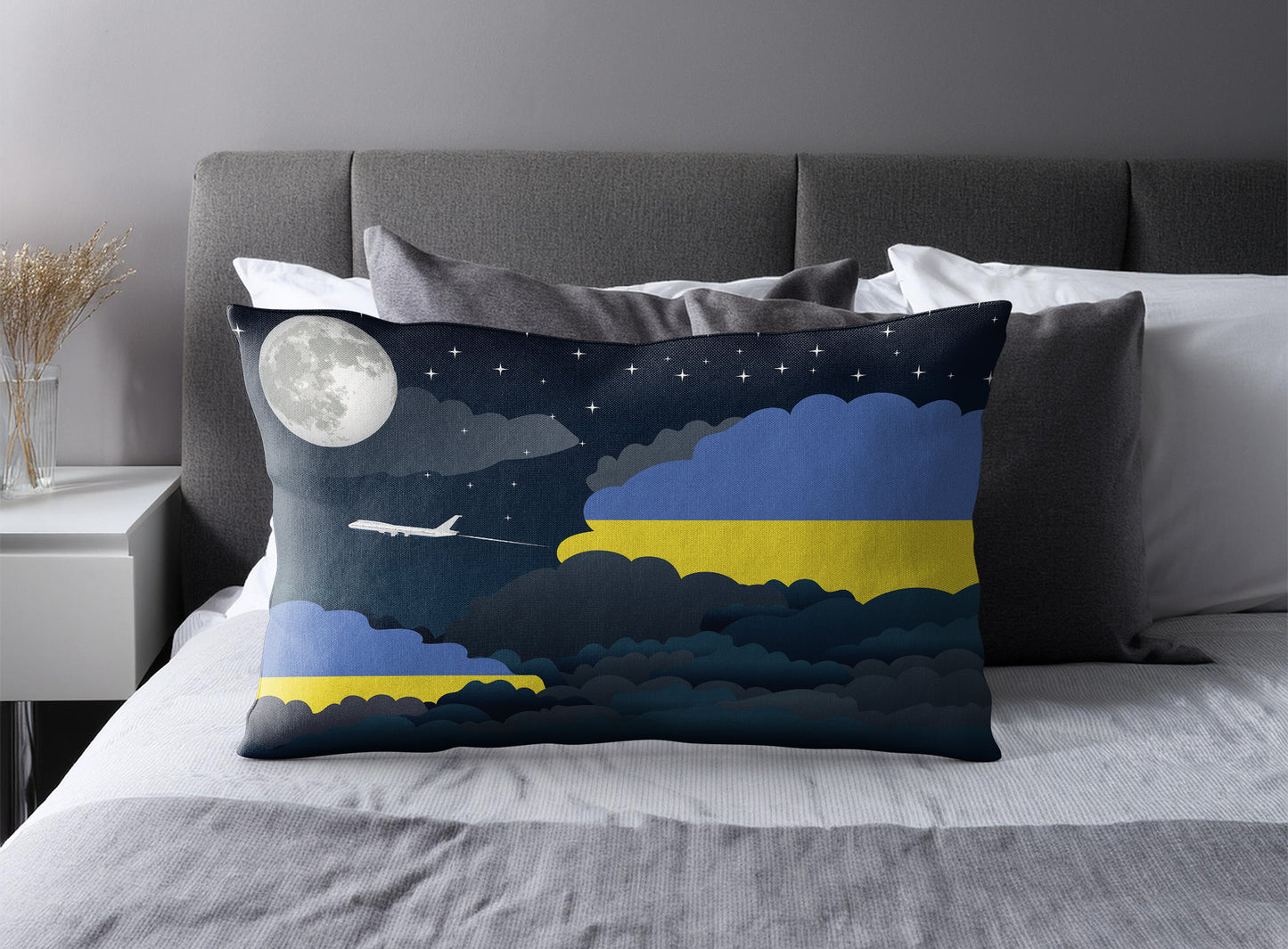Ukraine World Airplane Night Clouds Square & Rectangle Pillow Cases | Aviation Night Sky Pillow Covers