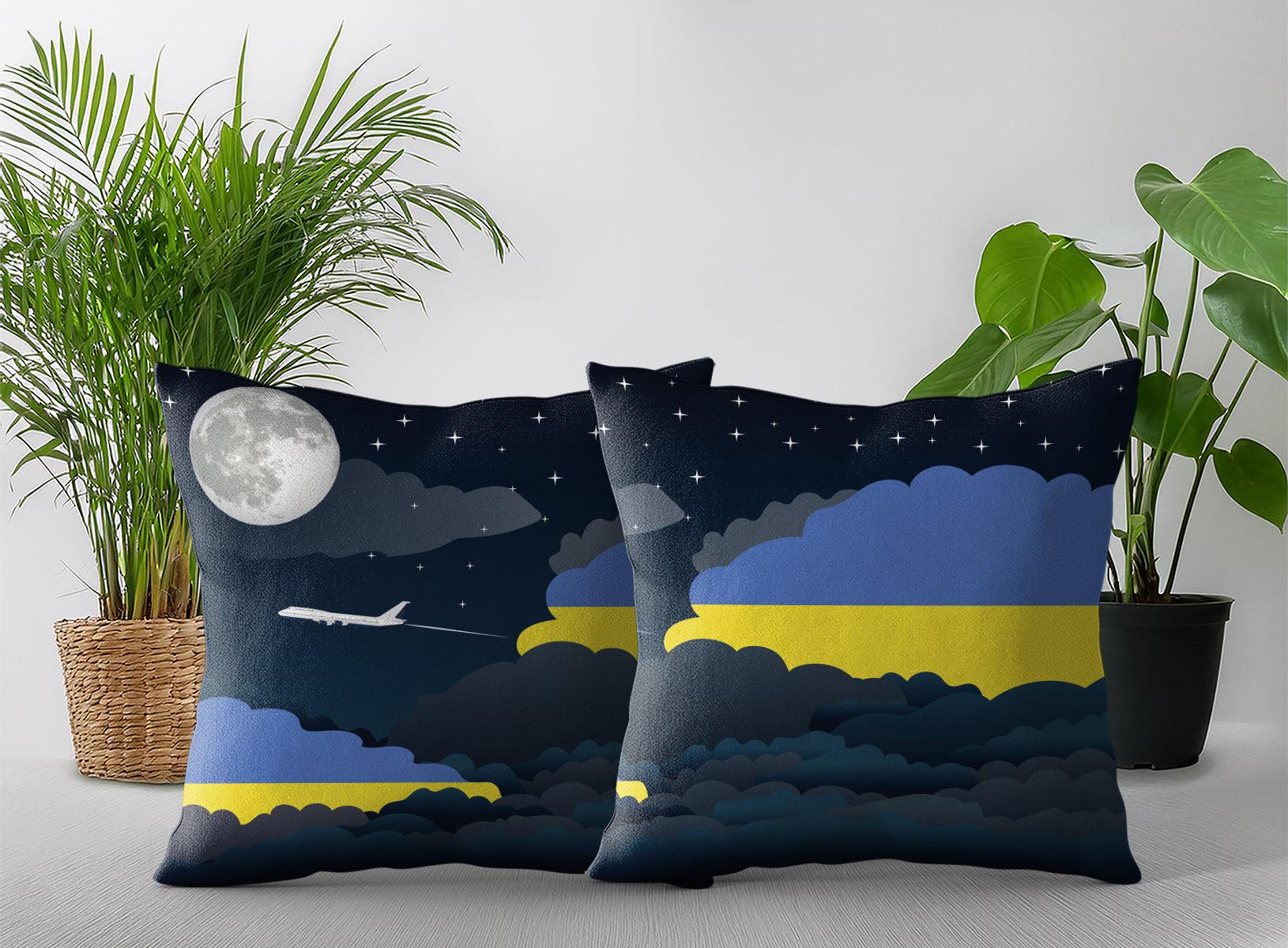 Ukraine World Airplane Night Clouds Square & Rectangle Pillow Cases | Aviation Night Sky Pillow Covers