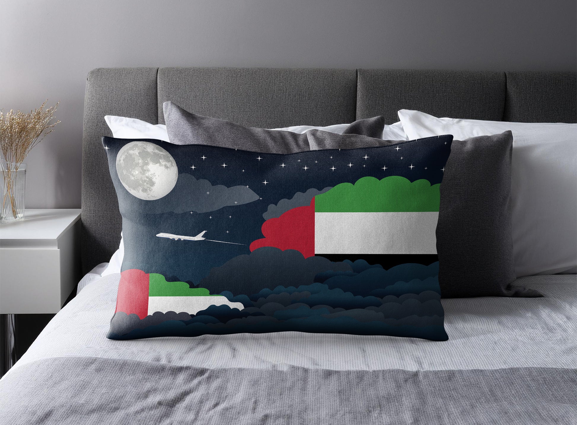 United Arab Emirates World Airplane Night Clouds Square & Rectangle Pillow Cases | Aviation Night Sky Pillow Covers