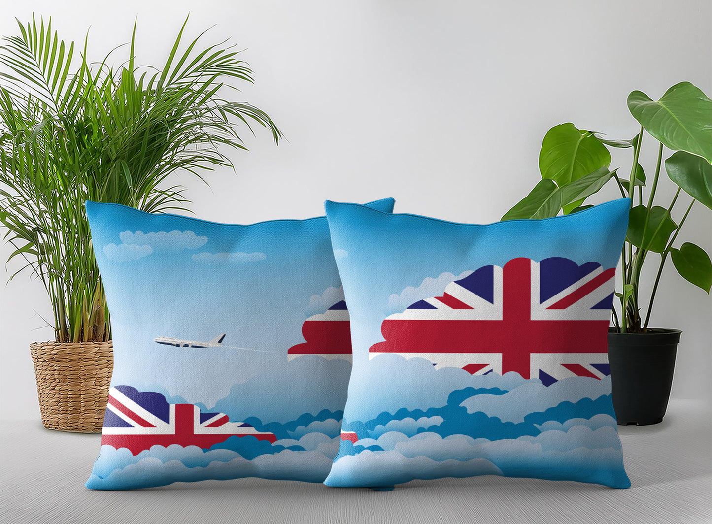 United KIngdom World Airplane Day Clouds Square & Rectangle Pillow Cases | Aviation Decorative Pillow Covers