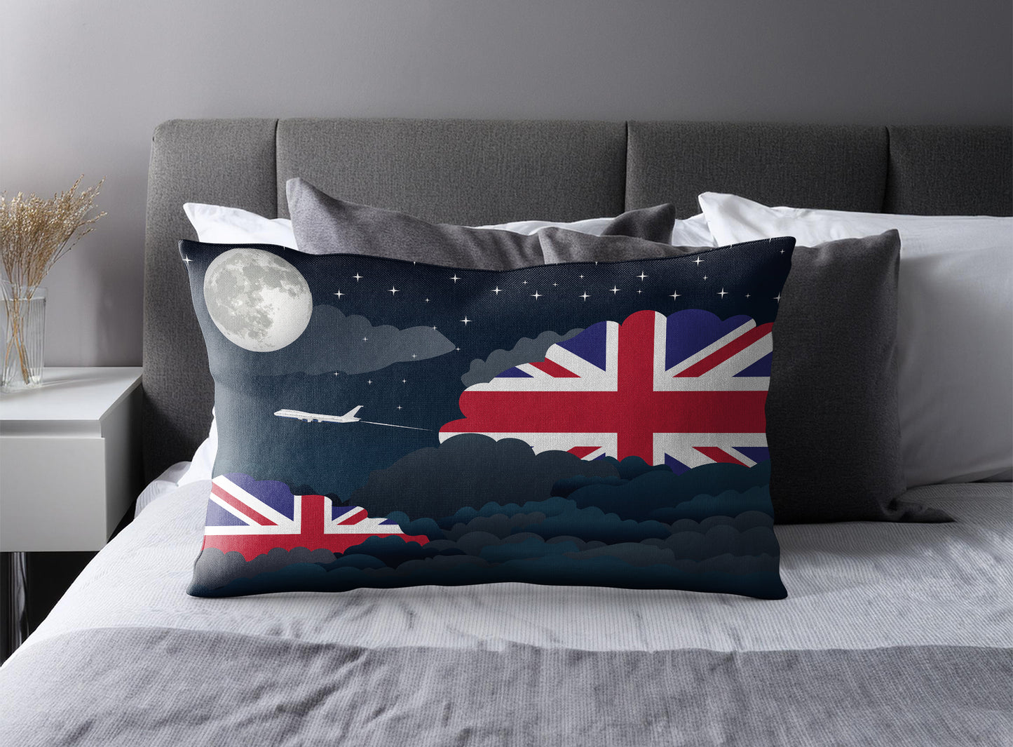 United KIngdom World Airplane Night Clouds Square & Rectangle Pillow Cases | Aviation Night Sky Pillow Covers