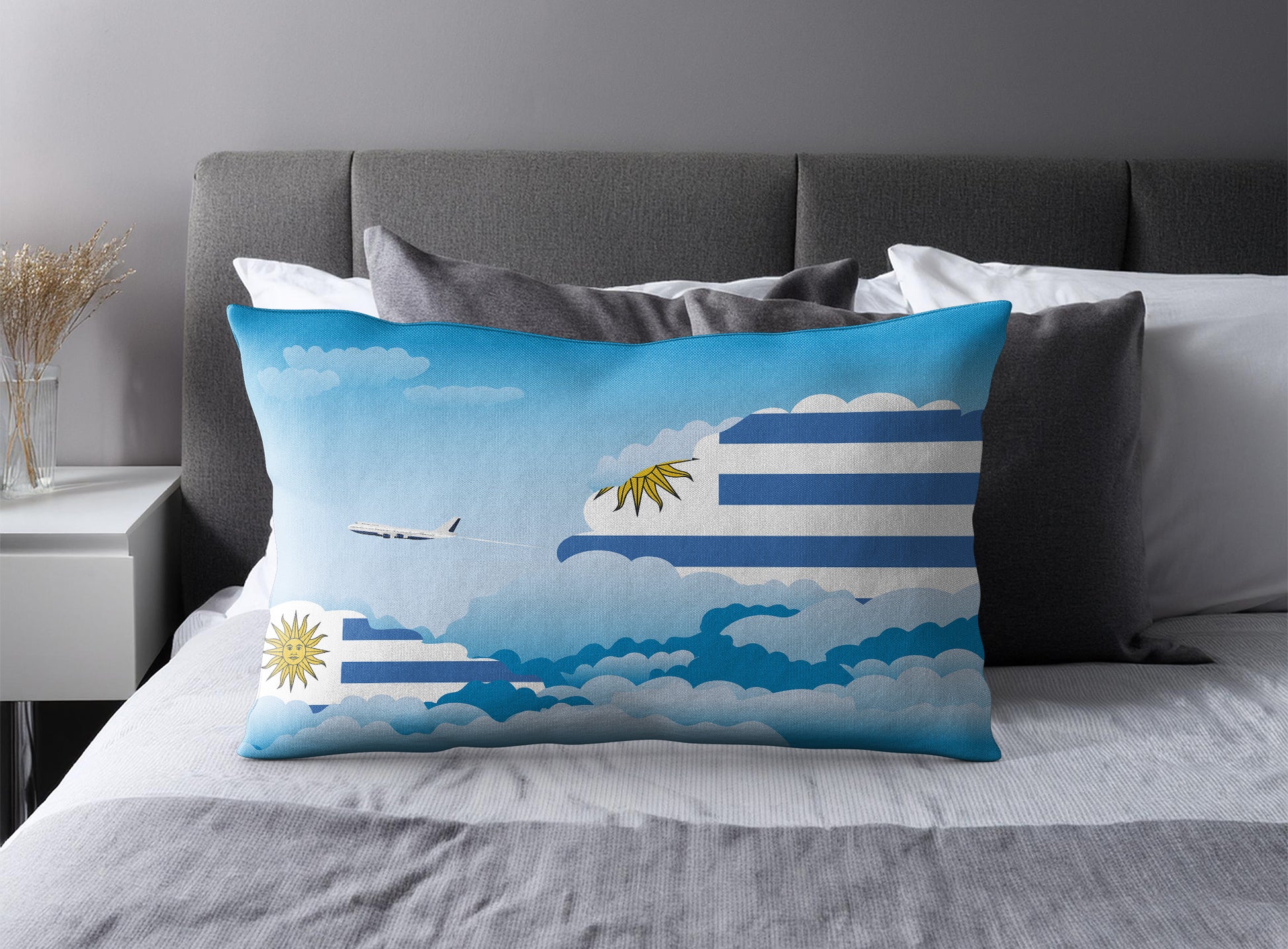 Uruguay World Airplane Day Clouds Square & Rectangle Pillow Cases | Aviation Decorative Pillow Covers
