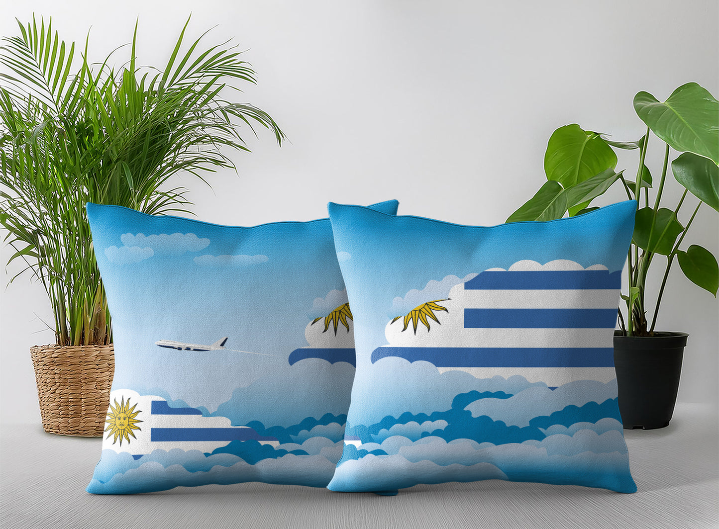 Uruguay Day Clouds Pillow Case and Pillow Throw