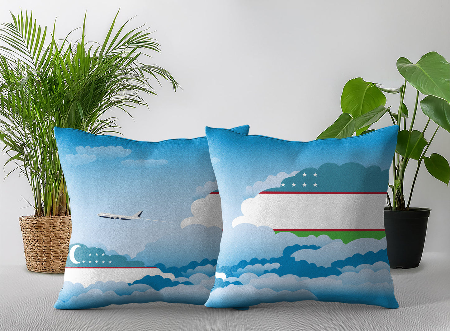 Uzbekistan World Airplane Day Clouds Square & Rectangle Pillow Cases | Aviation Decorative Pillow Covers