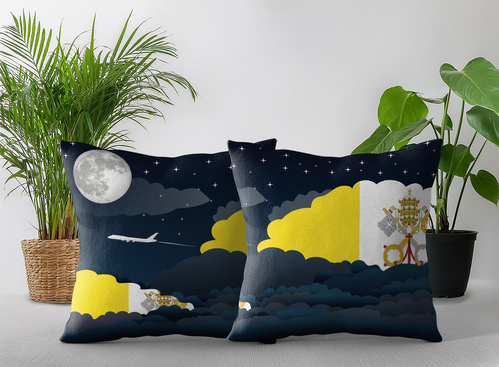 Vatican City Holy See World Airplane Night Clouds Square & Rectangle Pillow Cases | Aviation Night Sky Pillow Covers