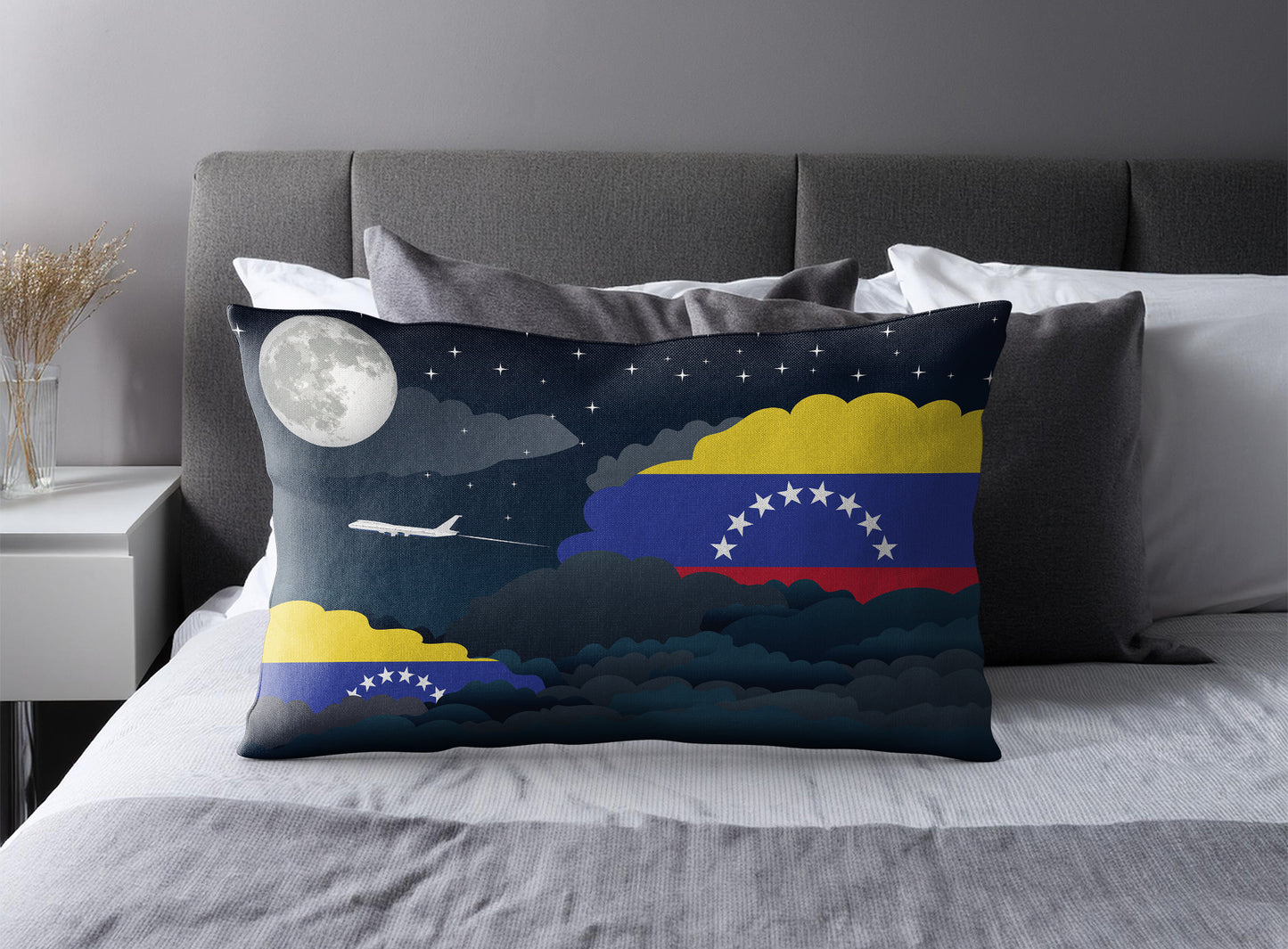 Venezuela World Airplane Night Clouds Square & Rectangle Pillow Cases | Aviation Night Sky Pillow Covers