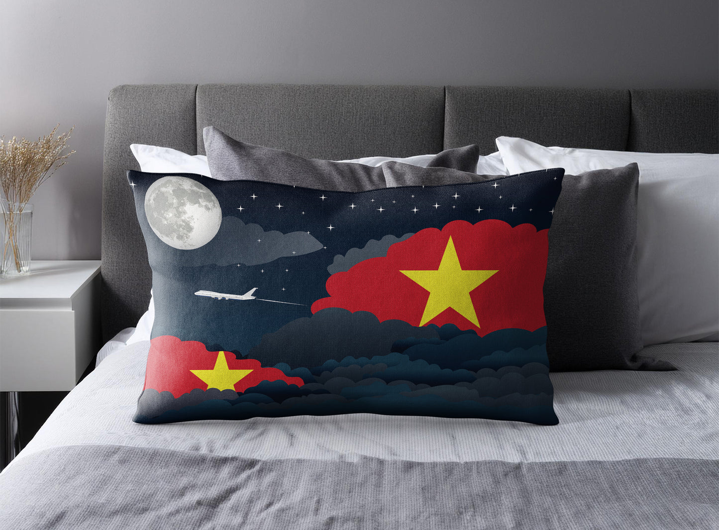 Vietnam World Airplane Night Clouds Square & Rectangle Pillow Cases | Aviation Night Sky Pillow Covers