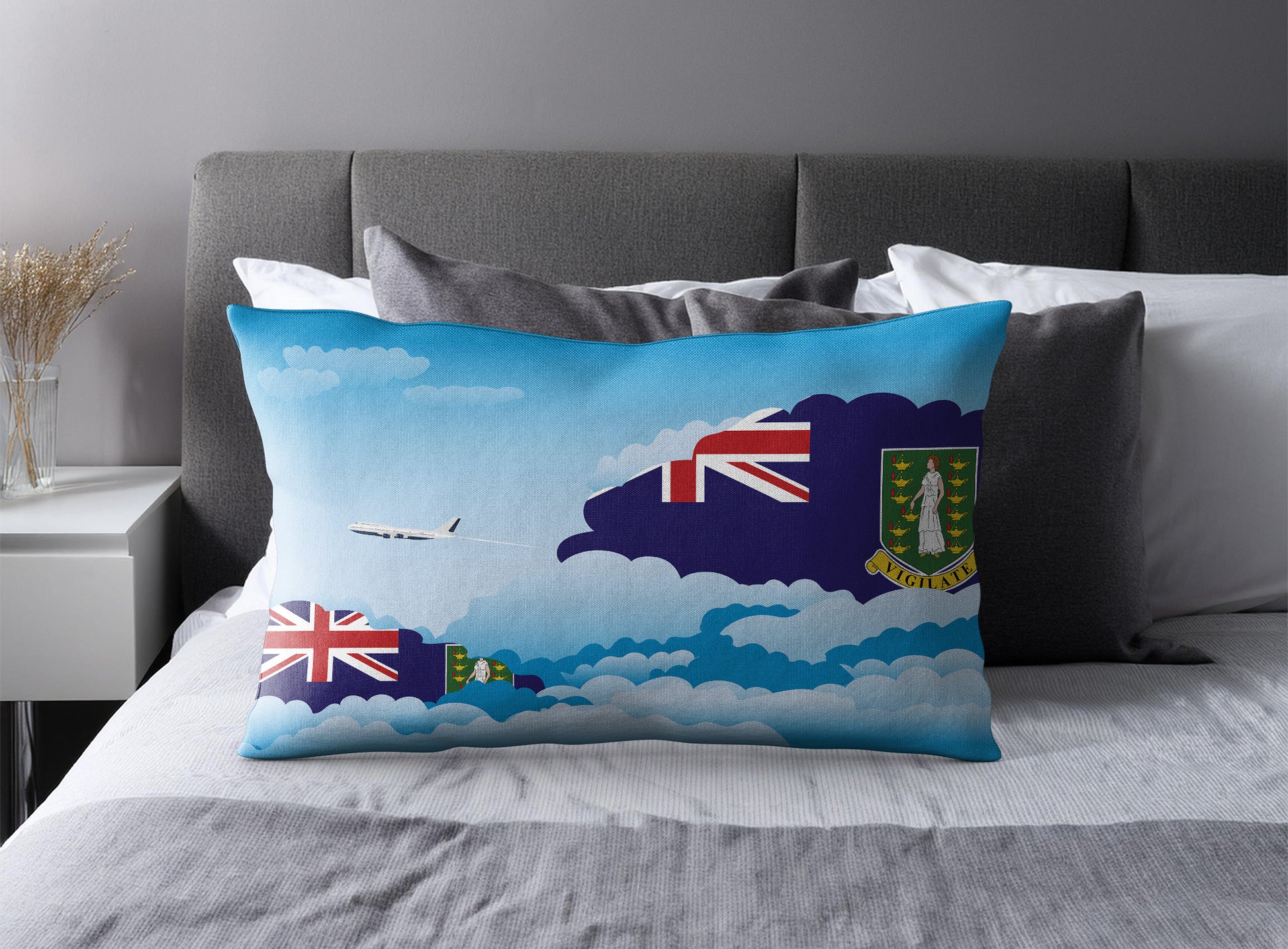 Virgin Islands UK World Airplane Day Clouds Square & Rectangle Pillow Cases | Aviation Decorative Pillow Covers