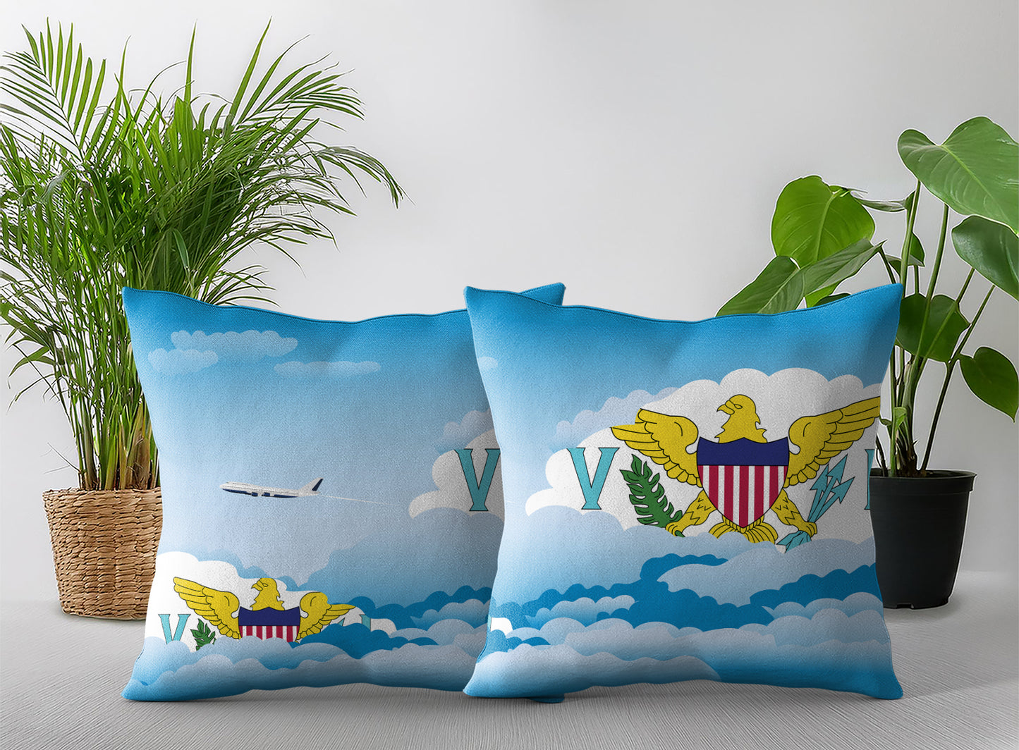 Virgin Islands US World Airplane Day Clouds Square & Rectangle Pillow Cases | Aviation Decorative Pillow Covers