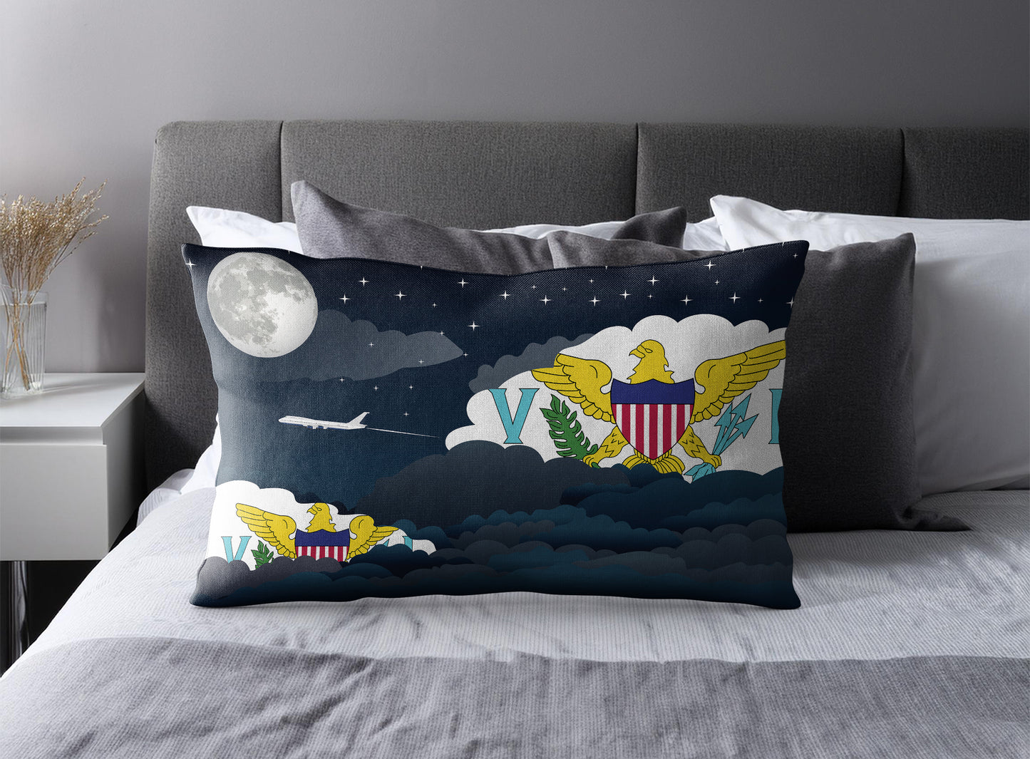 Virgin Islands US World Airplane Night Clouds Square & Rectangle Pillow Cases | Aviation Night Sky Pillow Covers