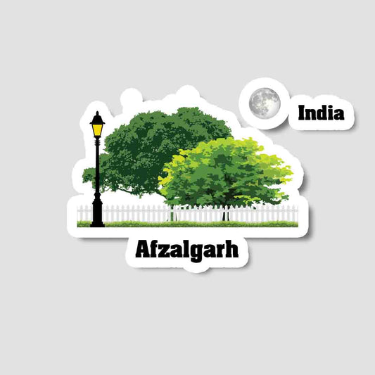 Afzalgarh Home Town Night Trees Landscape Shape Sticker & Magnet