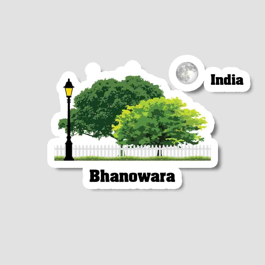 Bhanowara Home Town Night Trees Landscape Shape Sticker & Magnet