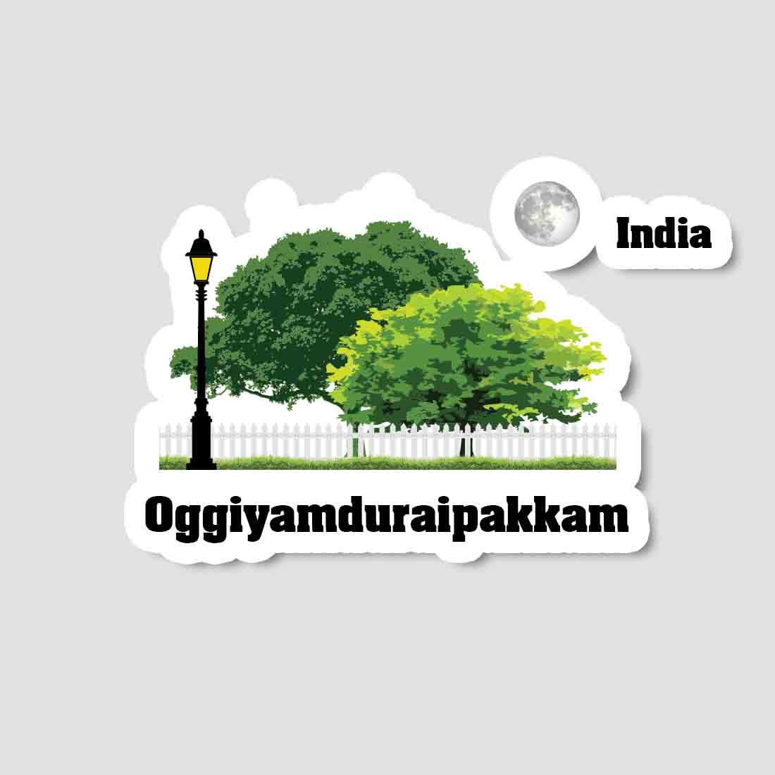 Oggiyamduraipakkam Home Town Night Trees Landscape Shape Sticker & Magnet