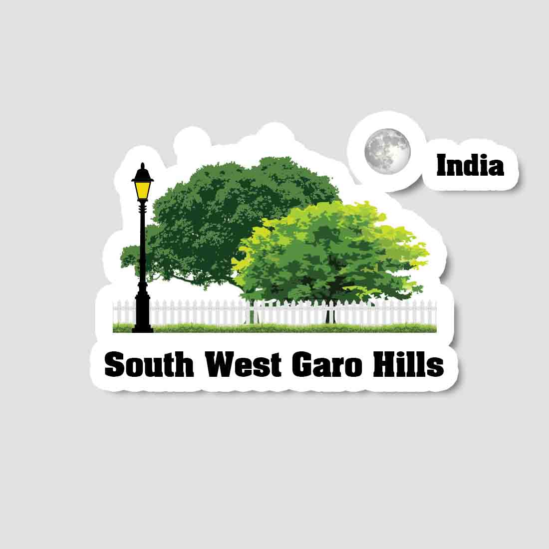 South West Garo Hills Home Town Night Trees Landscape Shape Sticker & Magnet