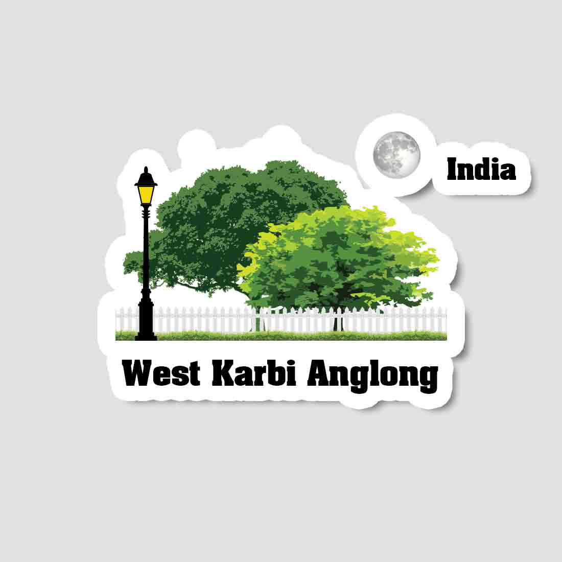 West Karbi Anglong Home Town Night Trees Landscape Shape Sticker & Magnet