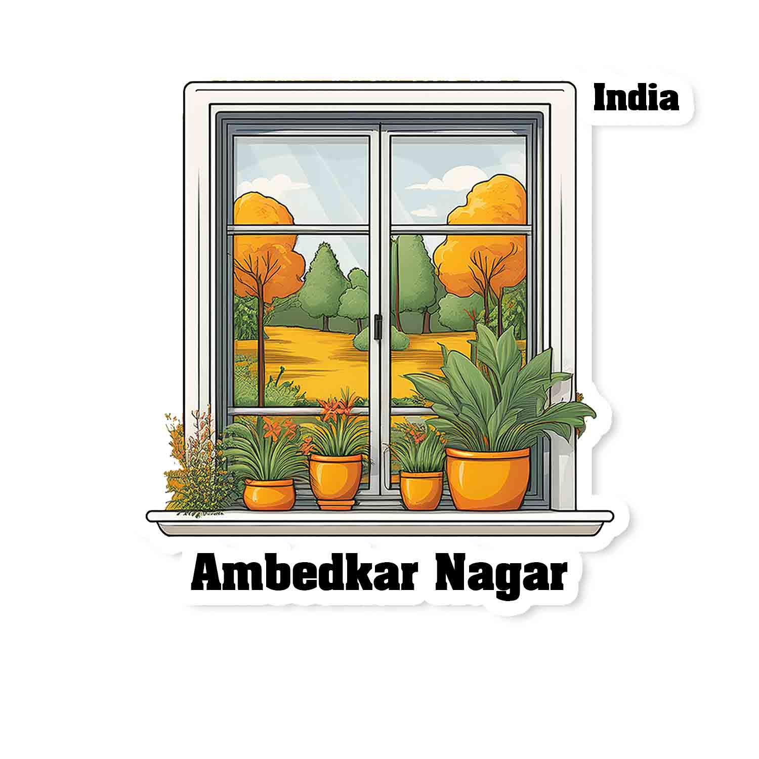 Ambedkar Nagar Home Window White Plants Pots Sticker & Magnet