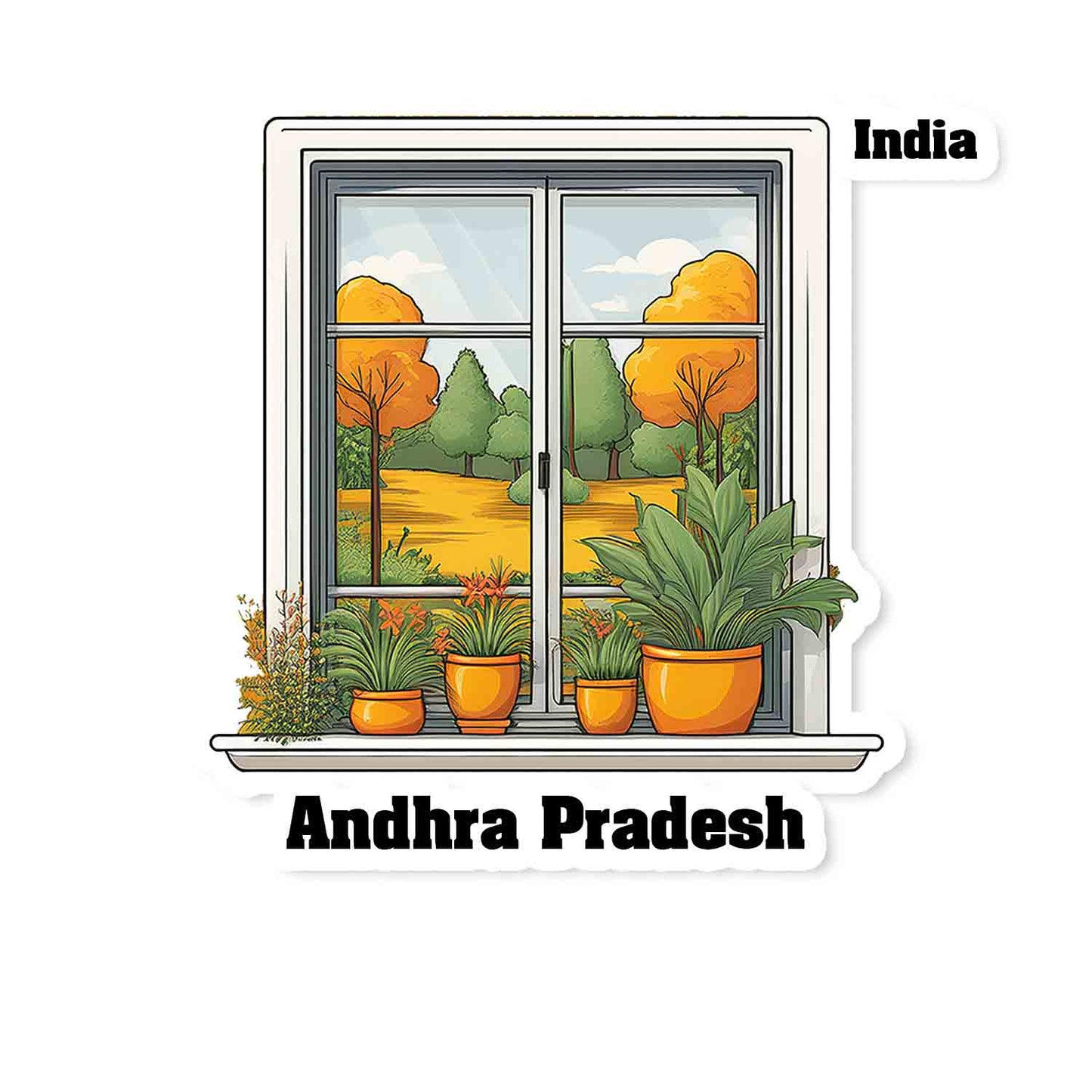 Andhra Pradesh Home Window White Plants Pots Sticker & Magnet