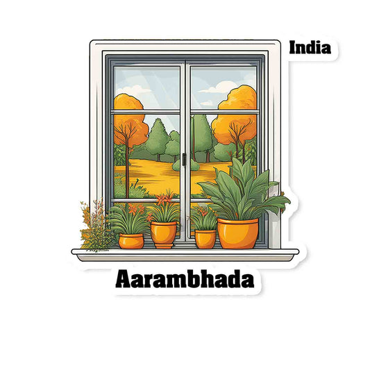 Aarambhada Home Window White Plants Pots Sticker & Magnet