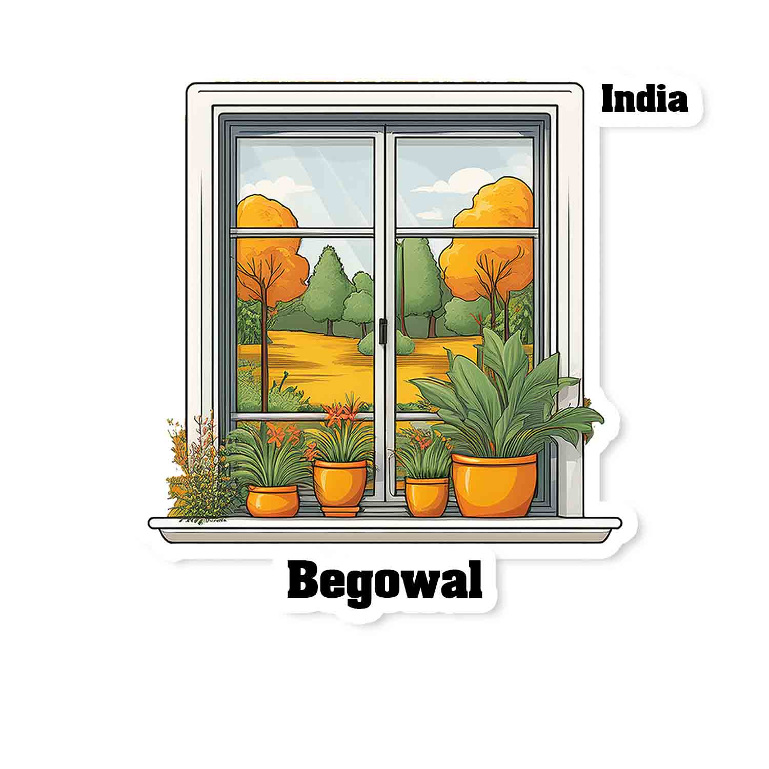 Begowal Home Window White Plants Pots Sticker & Magnet
