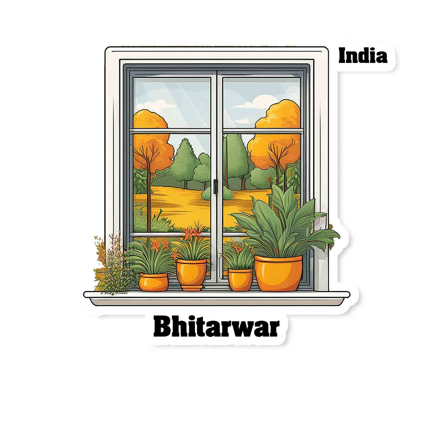 Bhitarwar Home Window White Plants Pots Sticker & Magnet