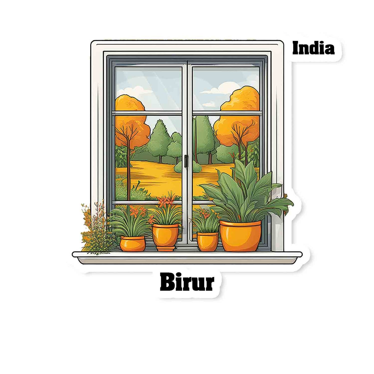 Birur Home Window White Plants Pots Sticker & Magnet