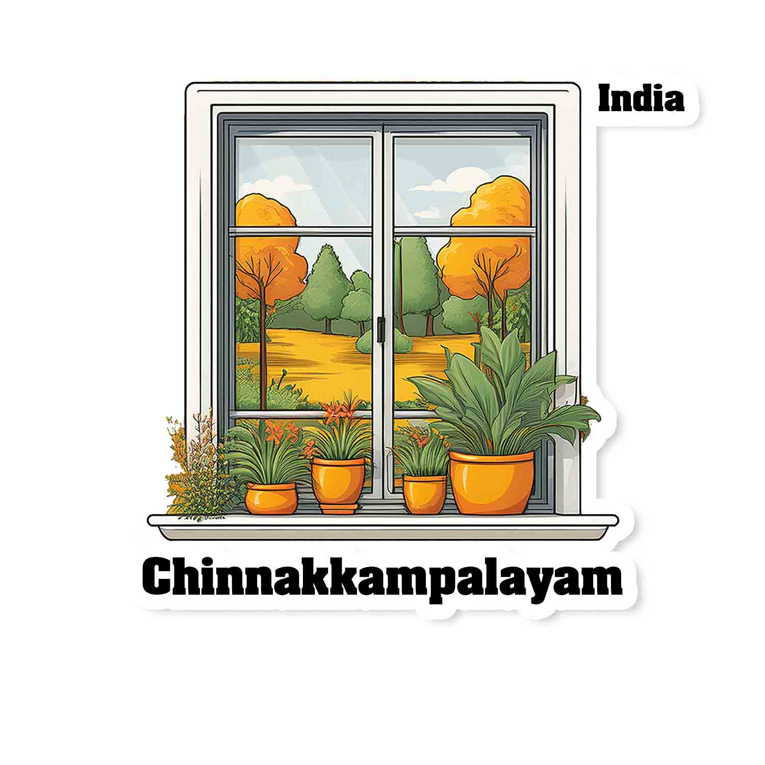 Chinnakkampalayam Home Window White Plants Pots Sticker & Magnet
