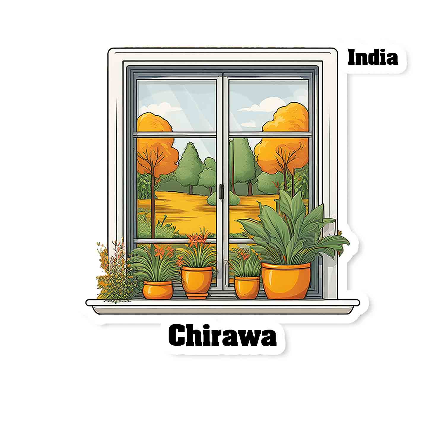 Chirawa Home Window White Plants Pots Sticker & Magnet