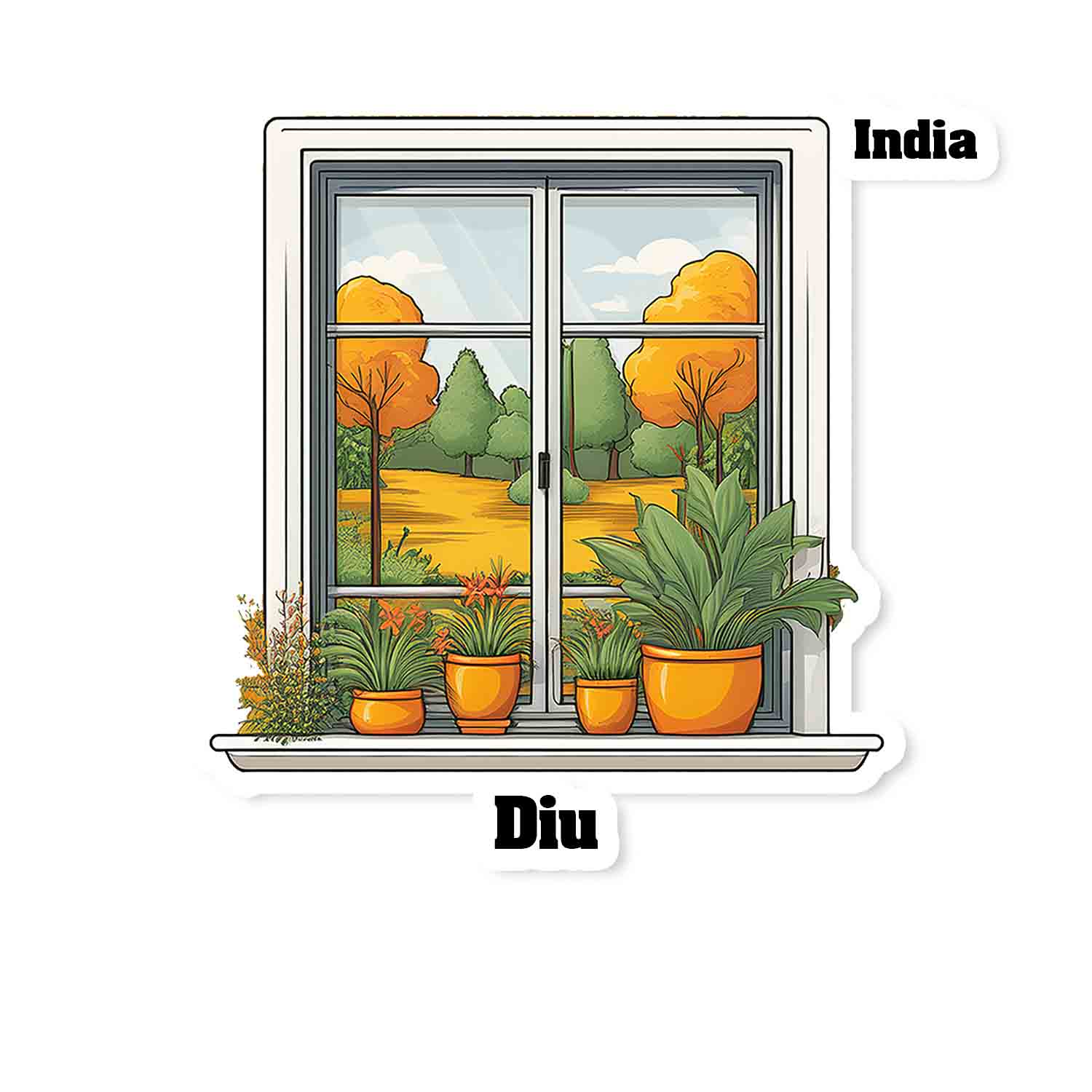 Diu Home Window White Plants Pots Sticker & Magnet