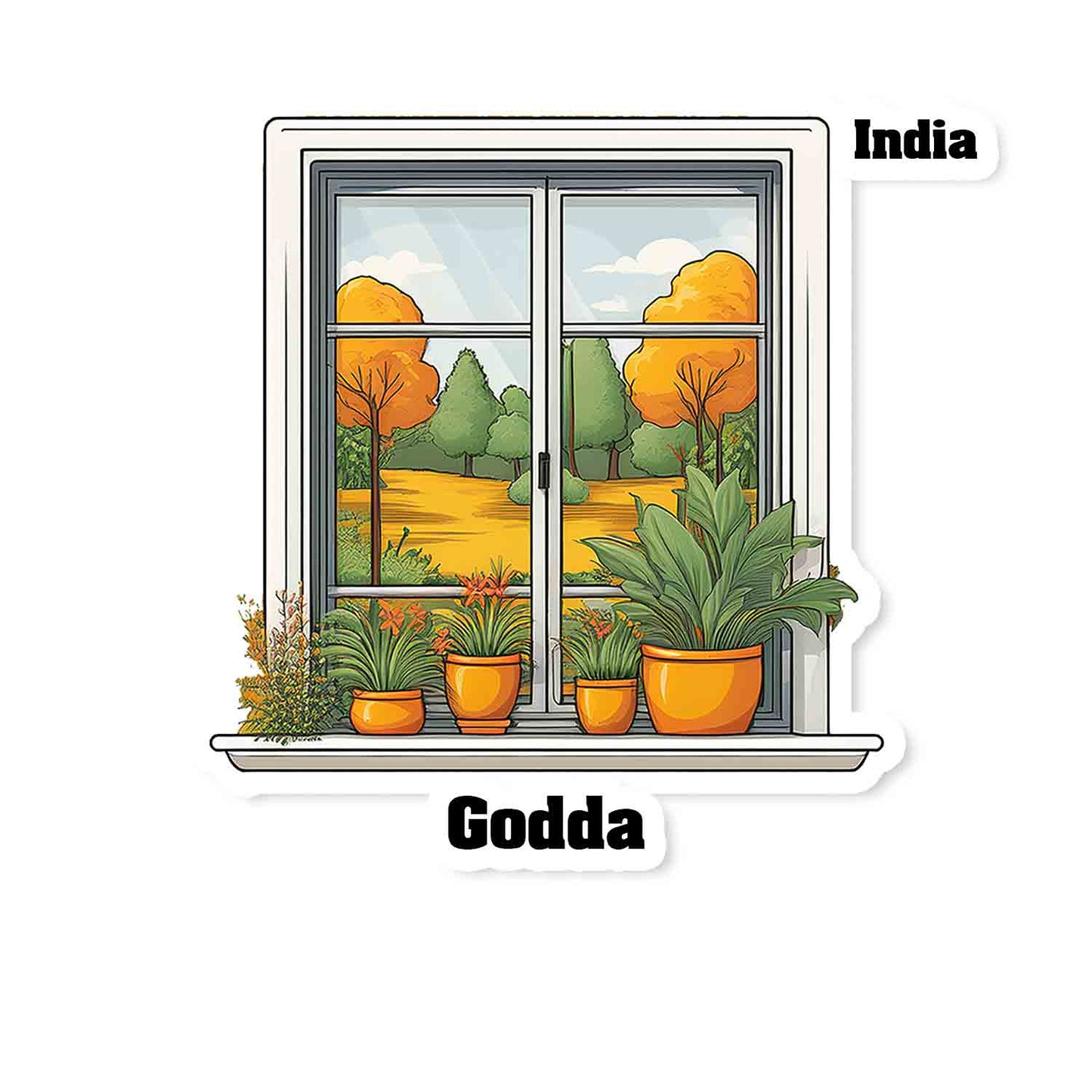 Godda Home Window White Plants Pots Sticker & Magnet