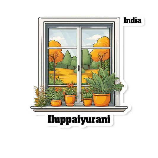 Iluppaiyurani Home Window White Plants Pots Sticker & Magnet