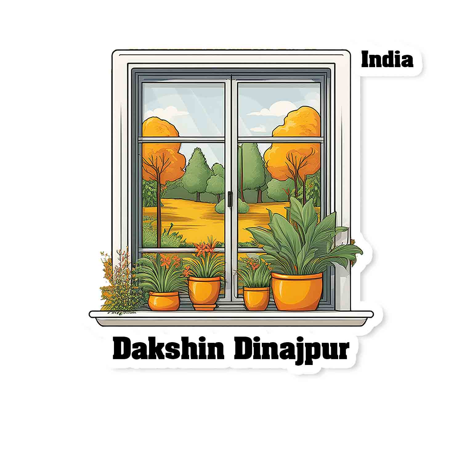 Dakshin Dinajpur Home Window White Plants Pots Sticker & Magnet