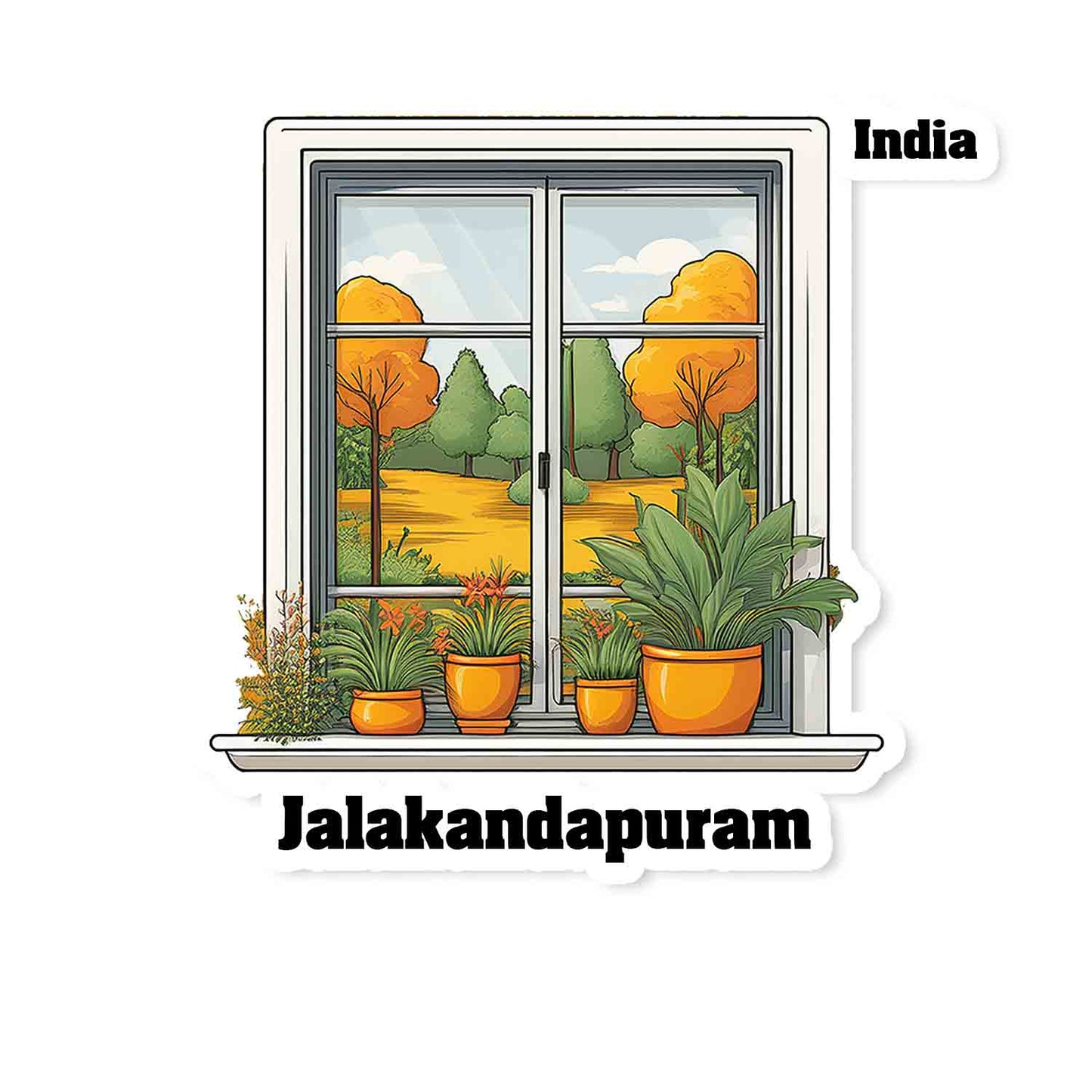 Jalakandapuram Home Window White Plants Pots Sticker & Magnet