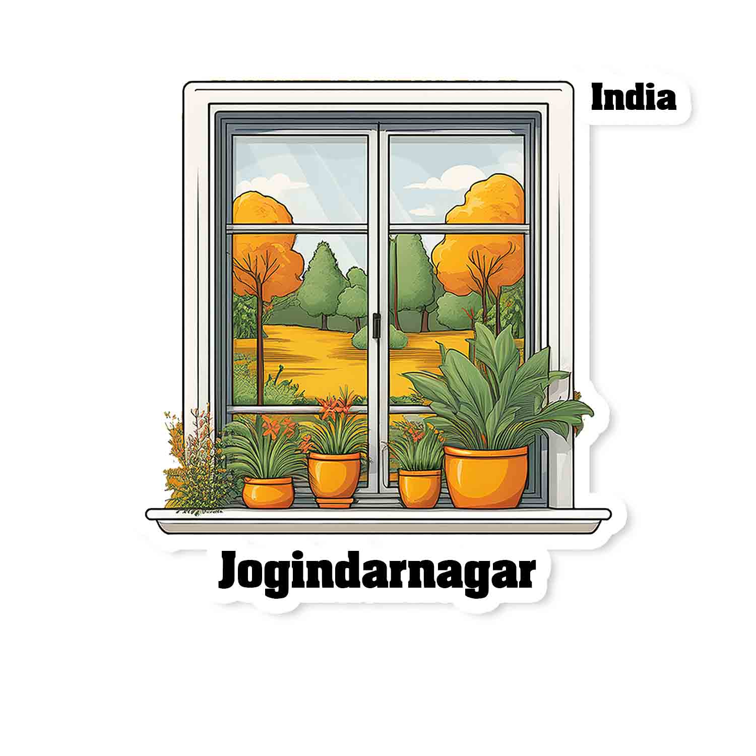 Jogindarnagar Home Window White Plants Pots Sticker & Magnet
