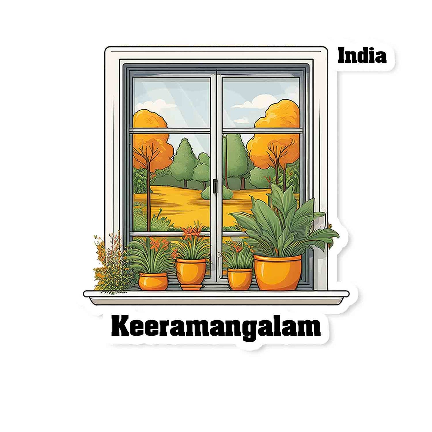 Keeramangalam Home Window White Plants Pots Sticker & Magnet