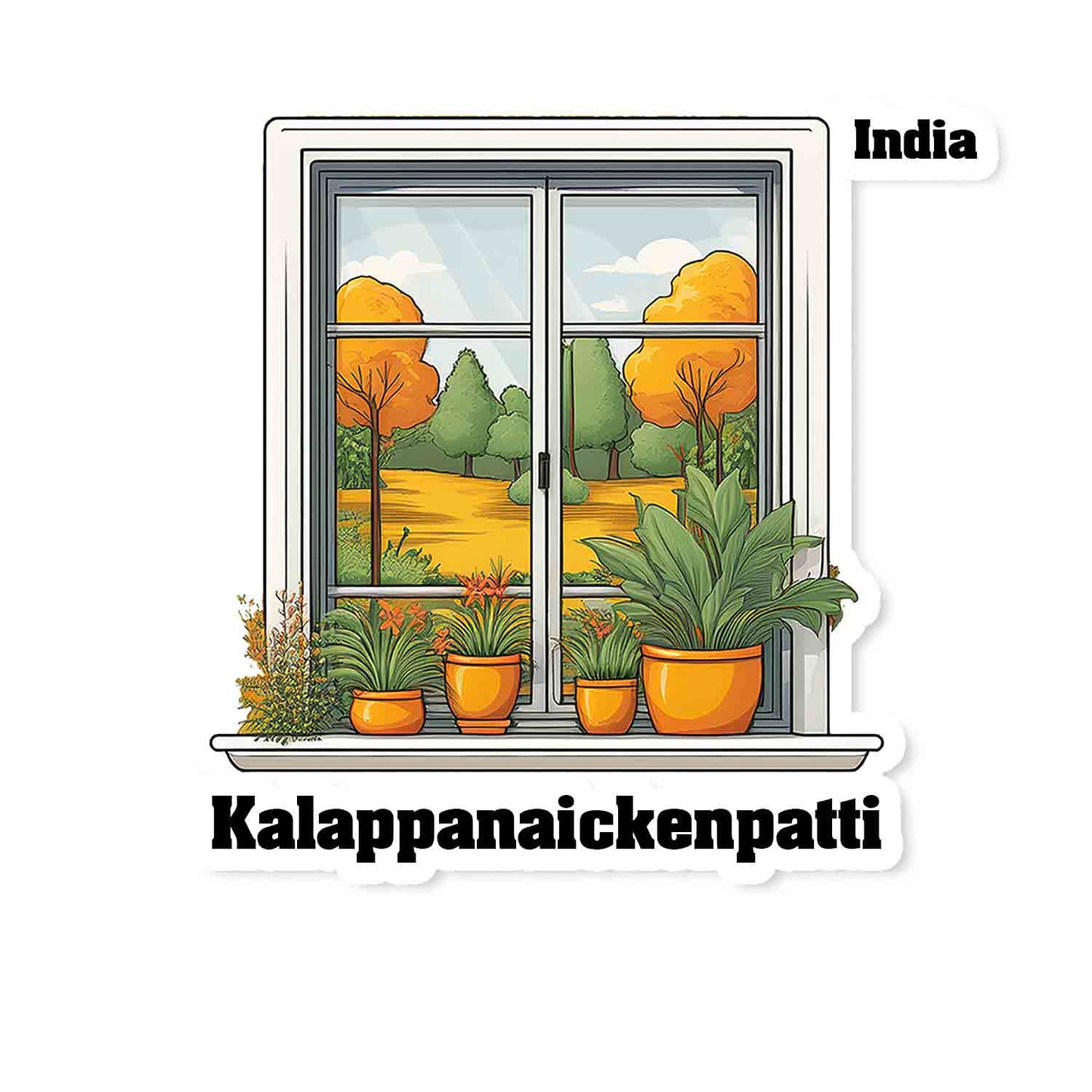 Kalappanaickenpatti Home Window White Plants Pots Sticker & Magnet