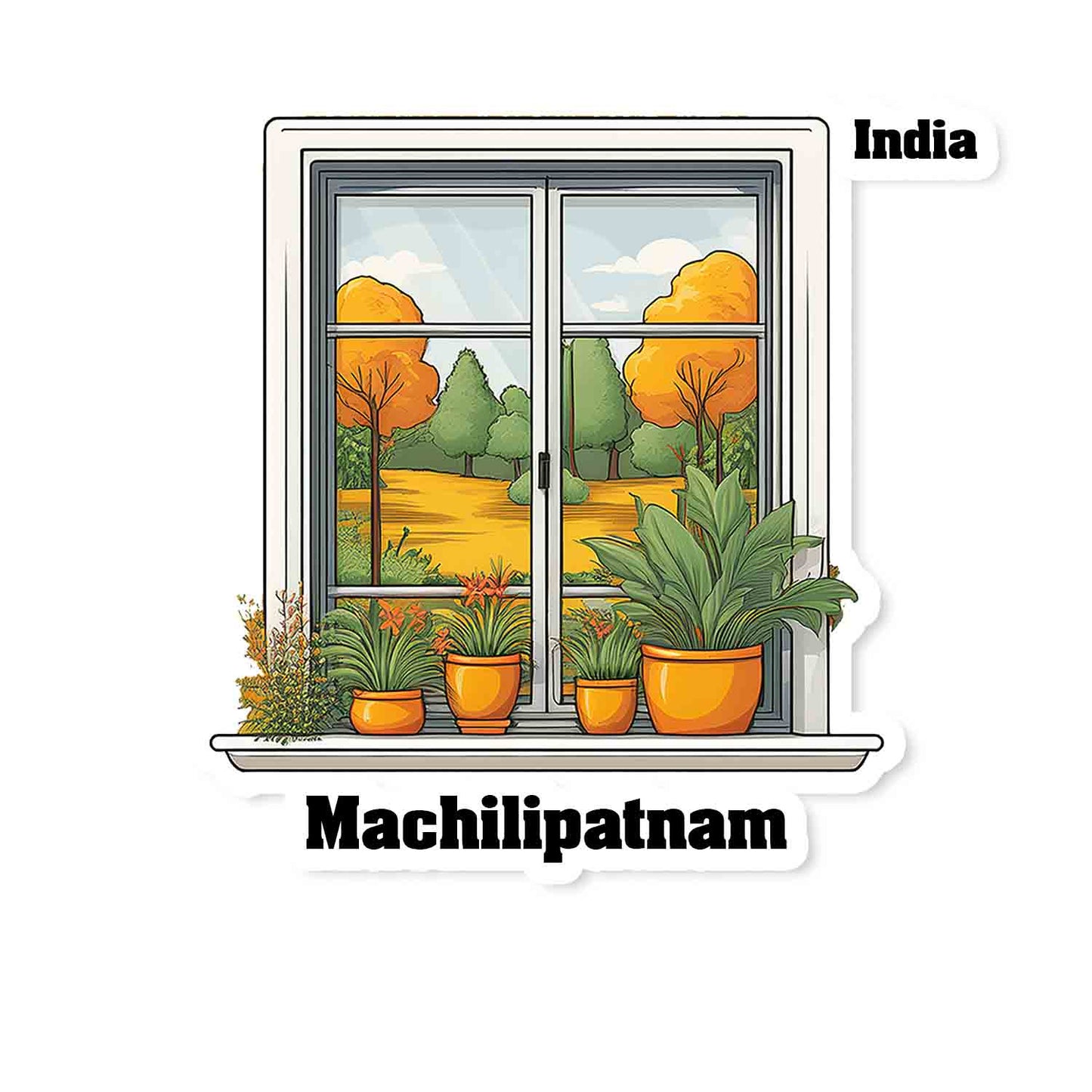 Machilipatnam Home Window White Plants Pots Sticker & Magnet