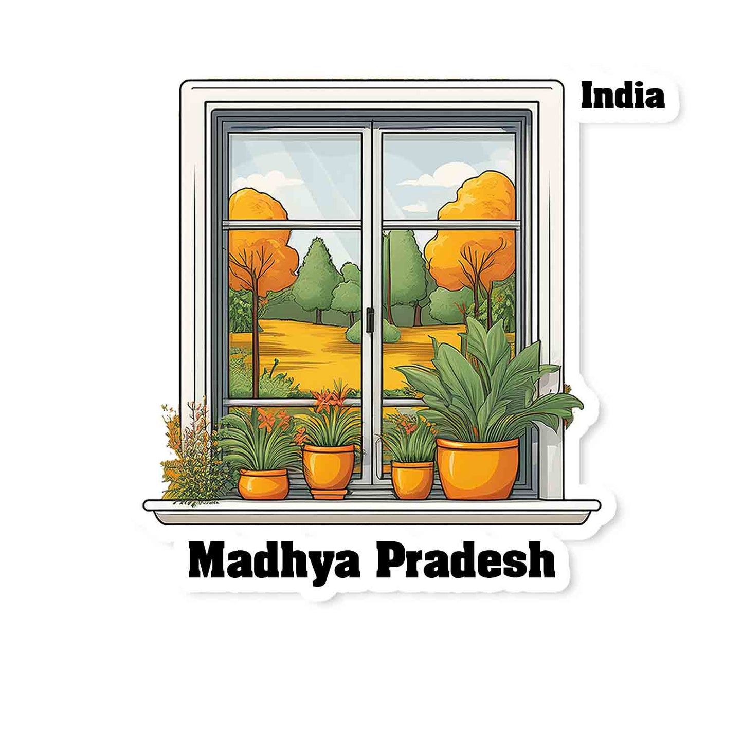 Madhya Pradesh Home Window White Plants Pots Sticker & Magnet