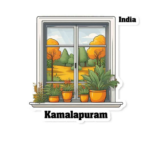 Kamalapuram Home Window White Plants Pots Sticker & Magnet