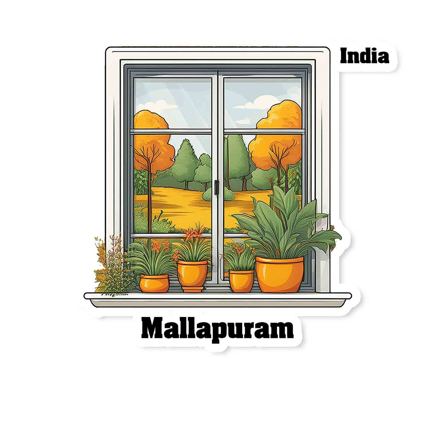 Mallapuram Home Window White Plants Pots Sticker & Magnet