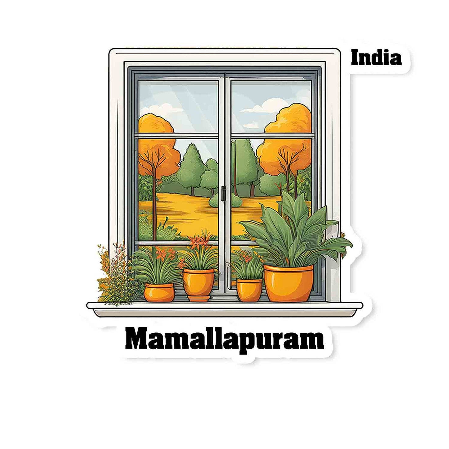 Mamallapuram Home Window White Plants Pots Sticker & Magnet