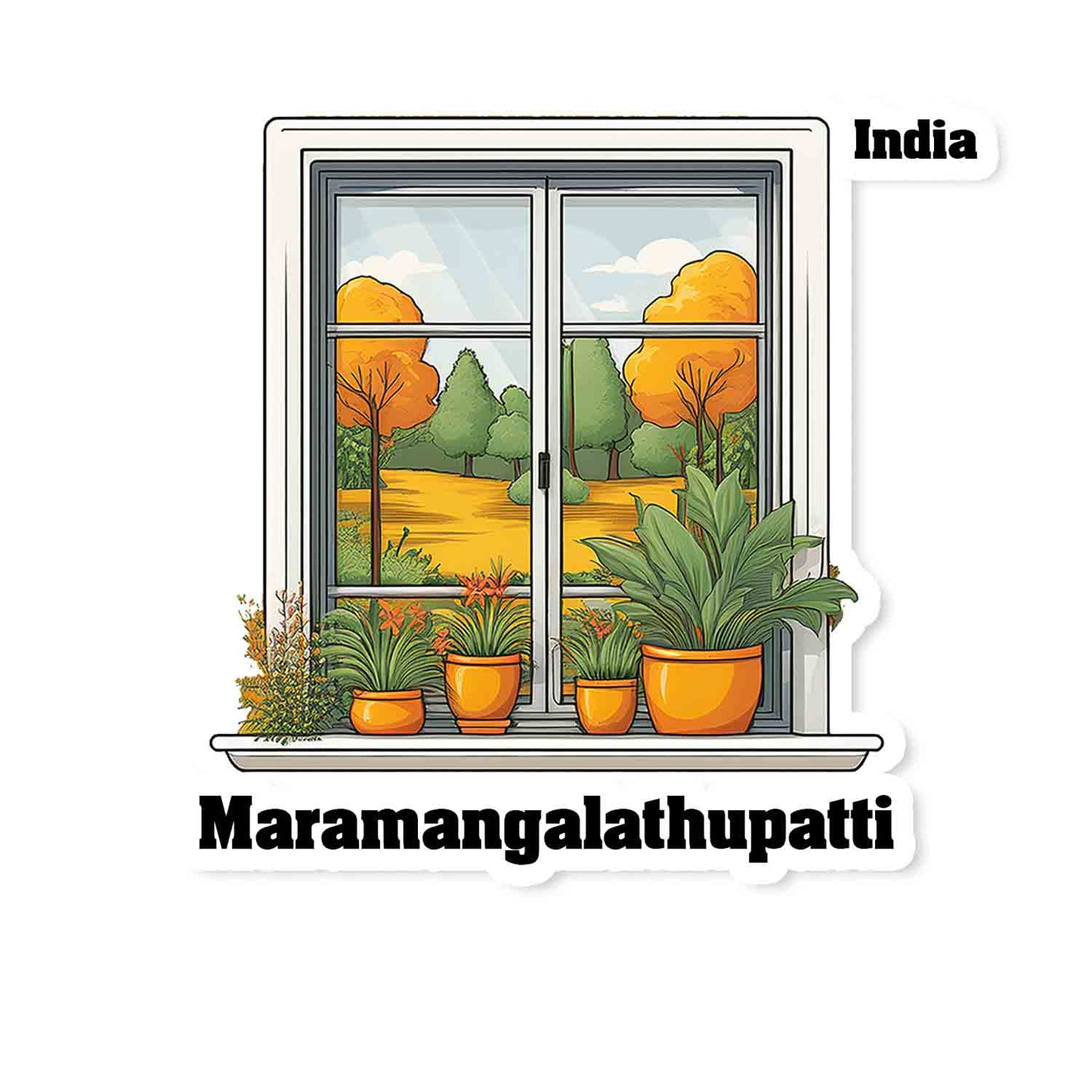 Maramangalathupatti Home Window White Plants Pots Sticker & Magnet
