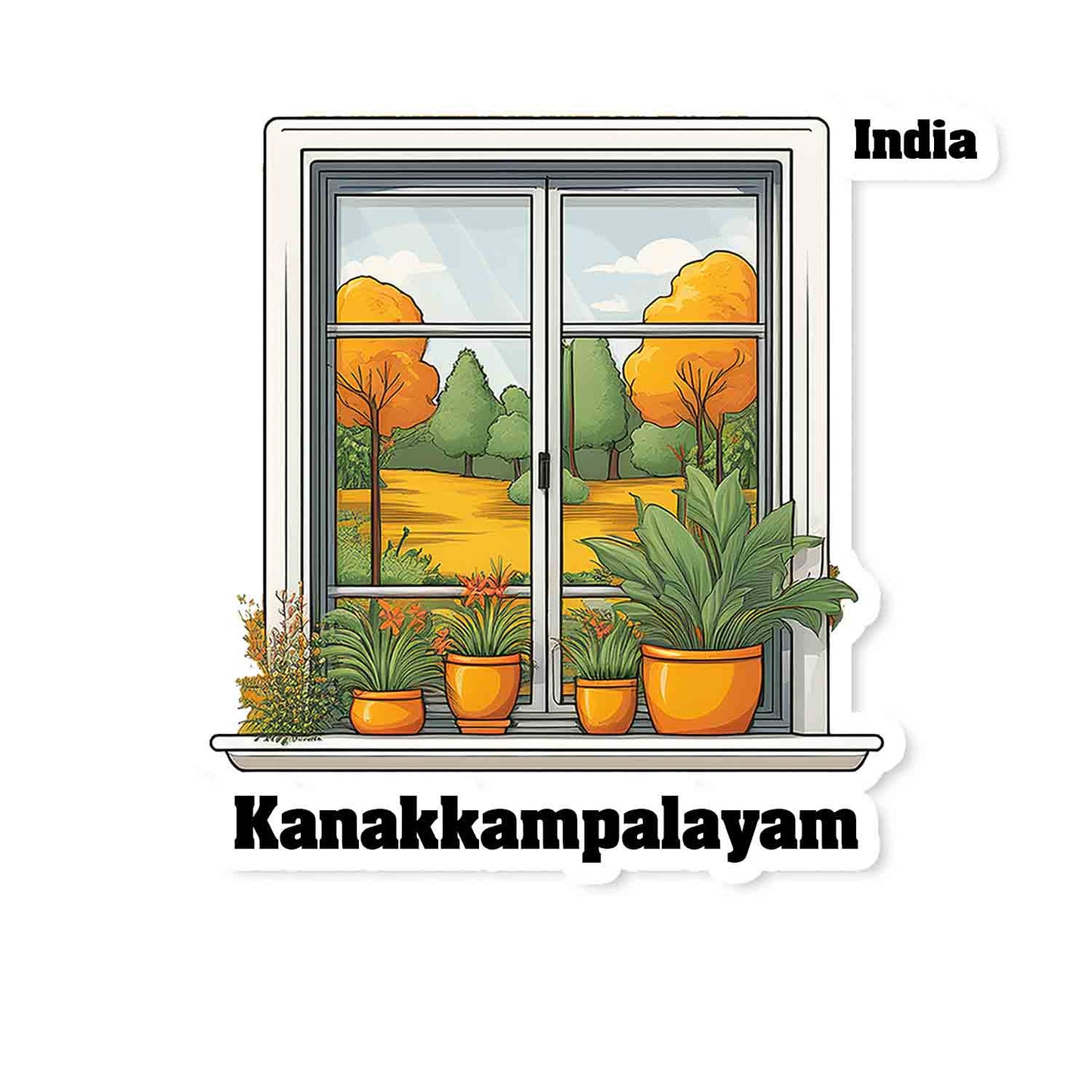 Kanakkampalayam Home Window White Plants Pots Sticker & Magnet