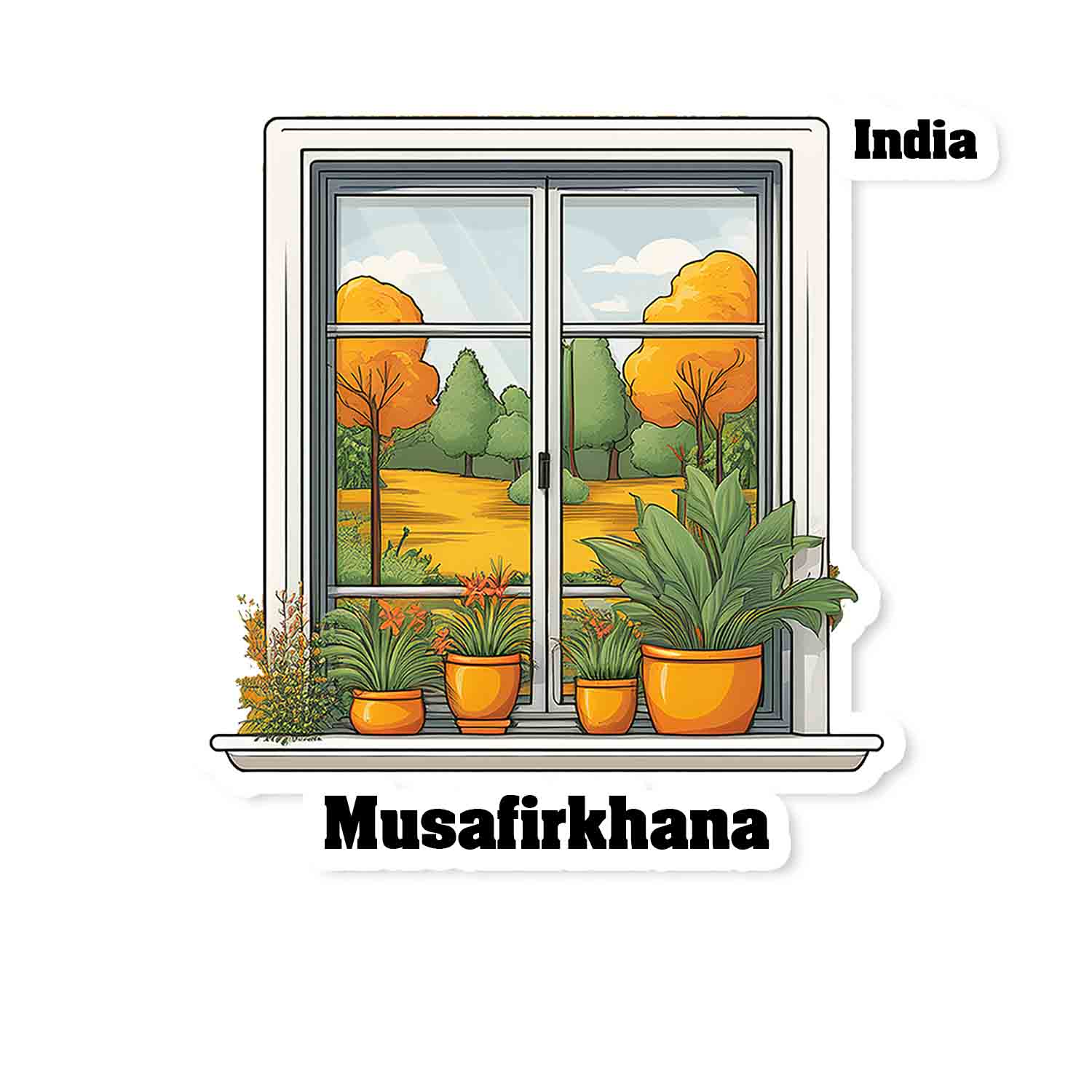Musafirkhana Home Window White Plants Pots Sticker & Magnet