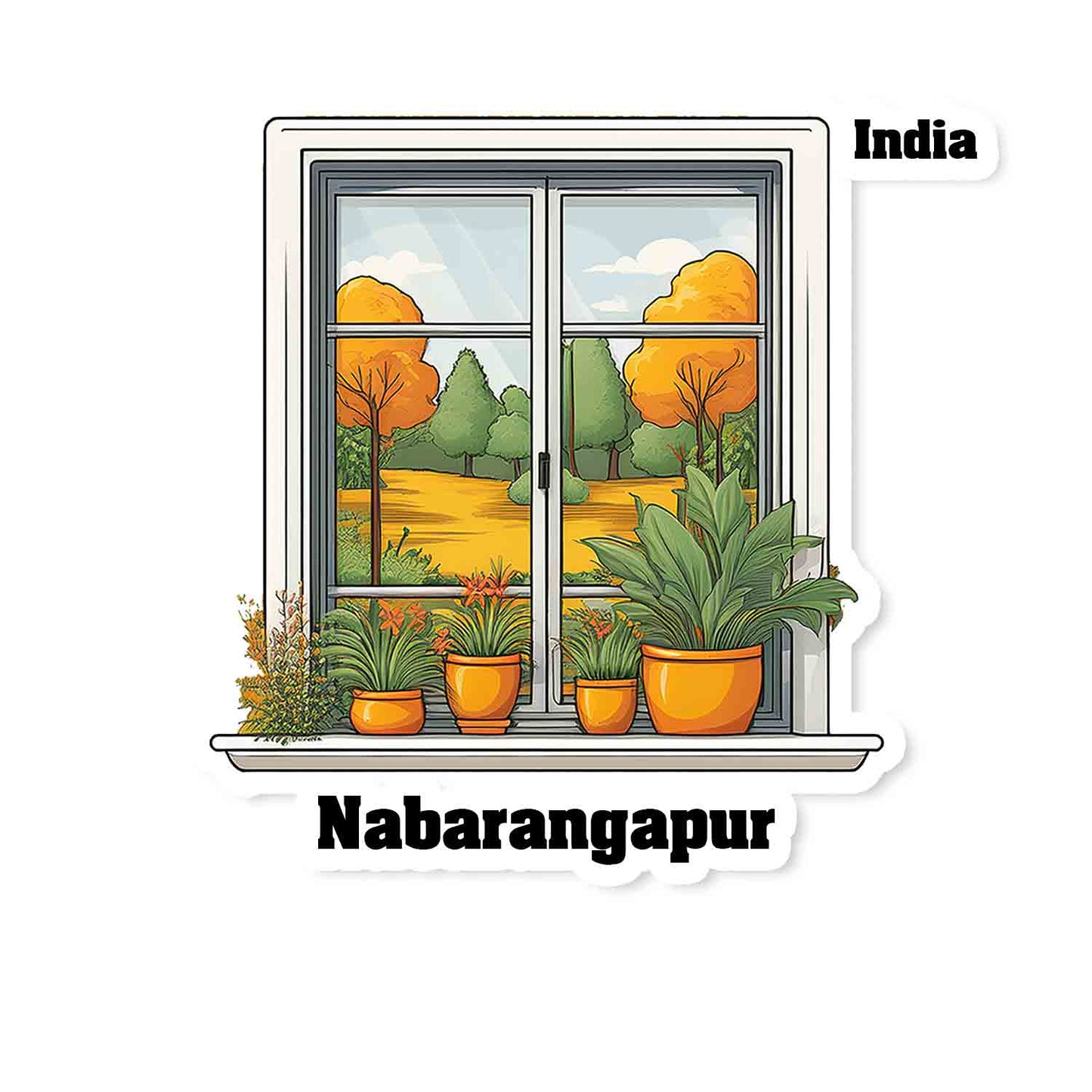 Nabarangapur Home Window White Plants Pots Sticker & Magnet