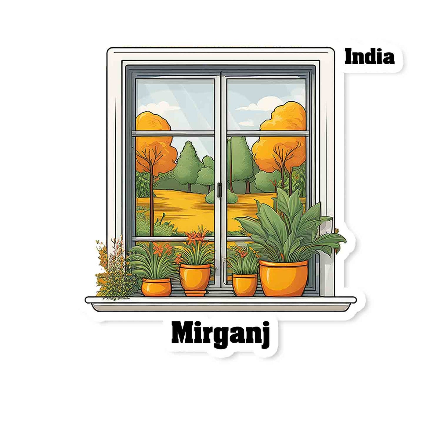 Mirganj Home Window White Plants Pots Sticker & Magnet