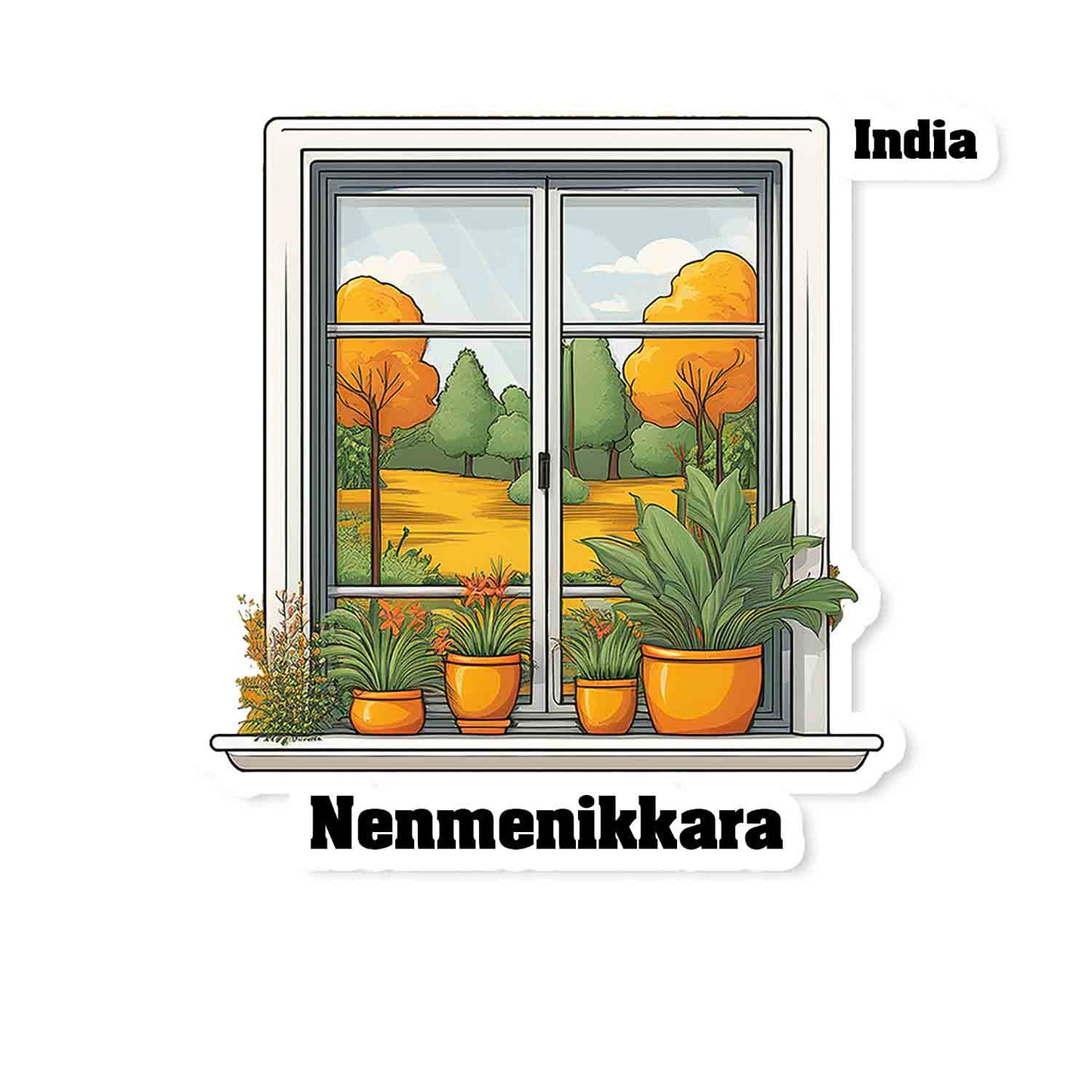 Nenmenikkara Home Window White Plants Pots Sticker & Magnet