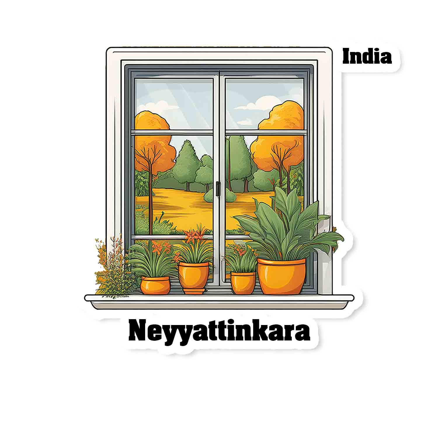 Neyyattinkara Home Window White Plants Pots Sticker & Magnet